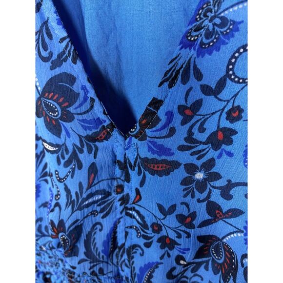 Old Navy Royal Blue Midi Dress XL Floral Tiered Cottagecore Modest Fall Wedding - Picture 8 of 11